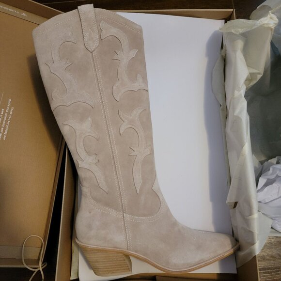 NEW Dolce Vita Samare Western Boots Womens 12 Taupe Suede Cowgirl Retail $260 - Picture 2 of 6